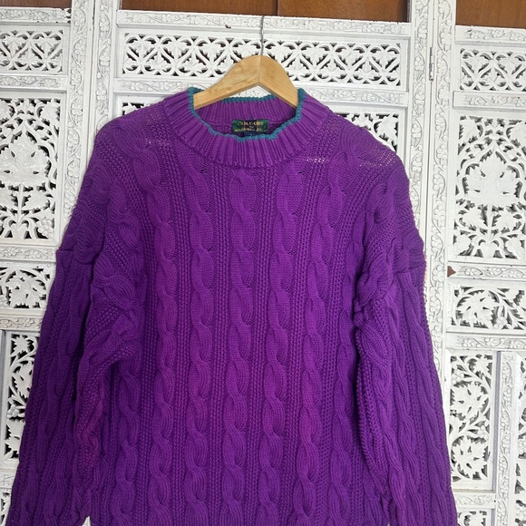 Vtg Colours By Alexander Julian Purple Cable Knit Chunky Sweater Sz Large - Picture 4 of 7